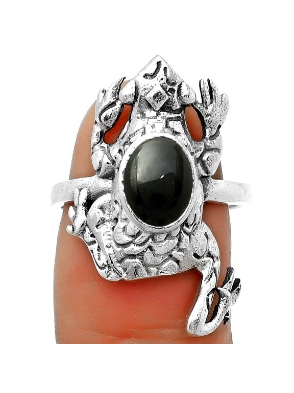 Frog - Natural Black Onyx - Brazil 925 Sterling Silver Ring s.7.5 Jewelry R-1113 SDR172828
