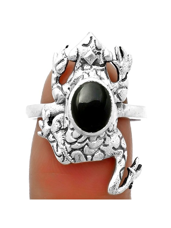 Frog - Natural Black Onyx - Brazil 925 Sterling Silver Ring s.8.5 Jewelry R-1113 SDR172844