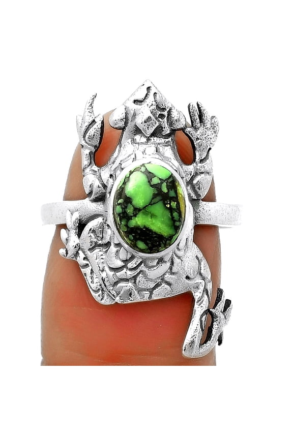Frog Natural Green Matrix Turquoise 925 Sterling Silver Ring s.8 Jewelry R-1113 SDR172758