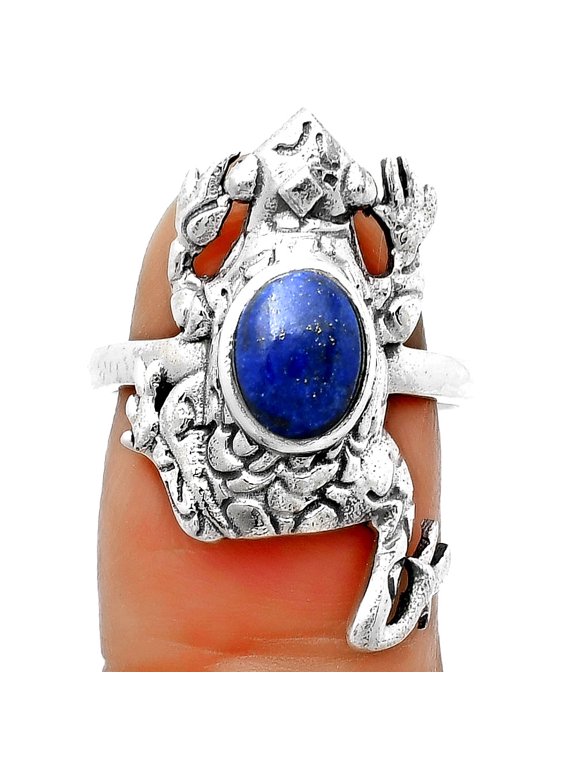 Frog - Natural Lapis - Afghanistan 925 Sterling Silver Ring s.7.5 Jewelry R-1113 SDR172792