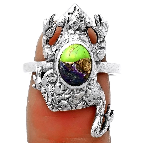 Frog Natural Multi Copper Turquoise 925 Sterling Silver Ring s.8 Jewelry R-1113 SDR172788