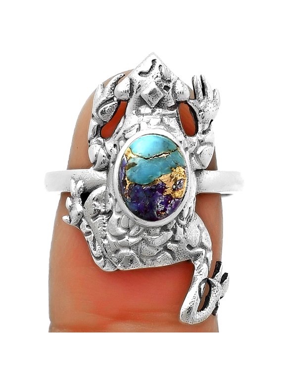 Frog Natural Multi Copper Turquoise 925 Sterling Silver Ring s.8 Jewelry R-1113 SDR172857