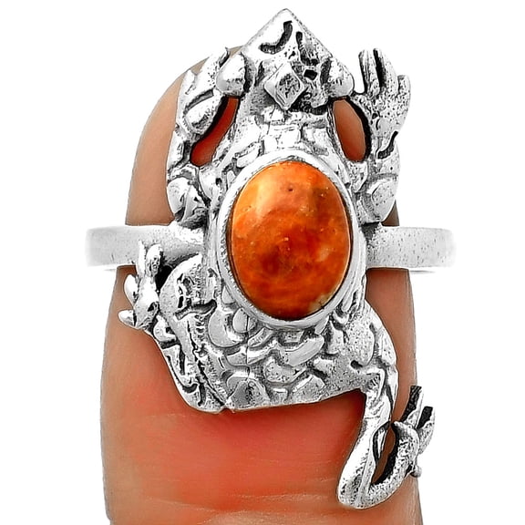 Frog - Natural Red Sponge Coral 925 Sterling Silver Ring s.8 Jewelry R-1113 SDR172850