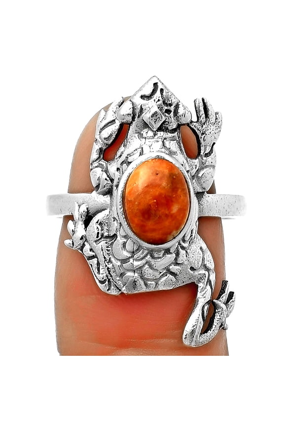 Frog - Natural Red Sponge Coral 925 Sterling Silver Ring s.8 Jewelry R-1113 SDR172850
