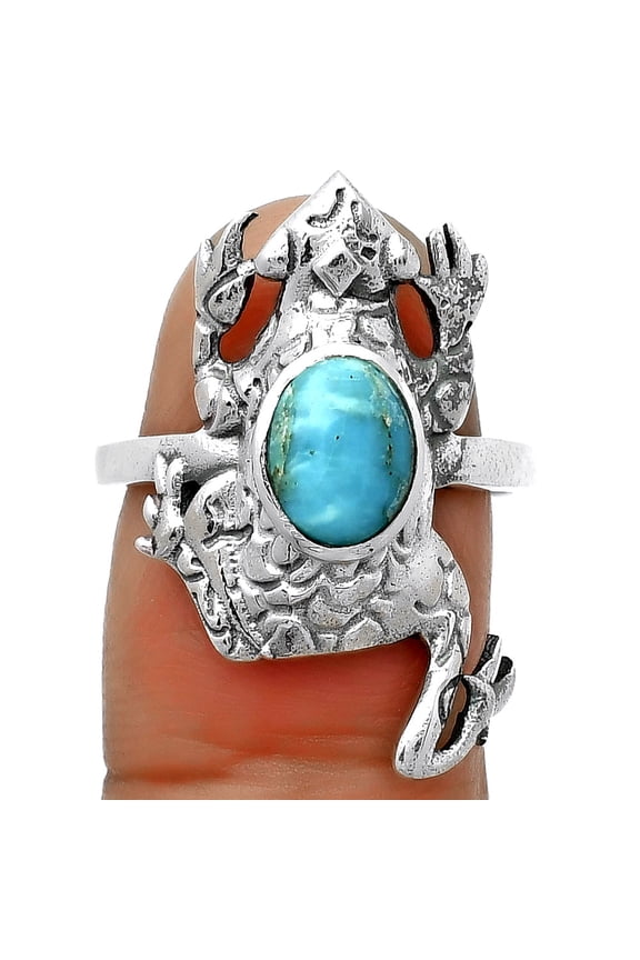 Frog Natural Turquoise Morenci Mine 925 Silver Ring s.7.5 Jewelry R-1113 SDR172817