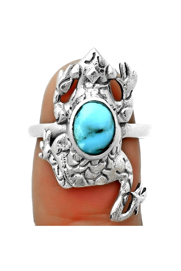 Frog Natural Turquoise Morenci Mine 925 Silver Ring s.7.5 Jewelry R-1113 SDR172876