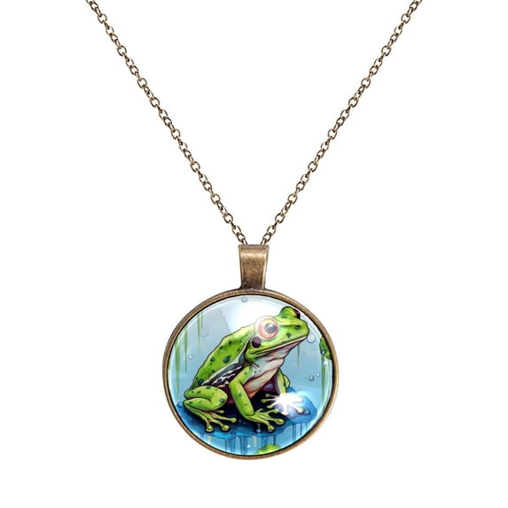 Frog Necklace Personalized Custom Photo Round Pendant Adjustable Stainless Steel Necklaces with Gift Box for Men Women Mothers Valentine's Jewelry Gift