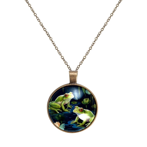 Frog Necklace Personalized Custom Photo Round Pendant Adjustable Stainless Steel Necklaces with Gift Box for Men Women Mothers Valentine's Jewelry Gift