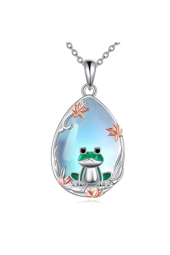 Frog Necklace for Women 925 Sterling Silver Frog Moonstone Pendant Necklace Cute Cartoon Animal Jewelry Gifts
