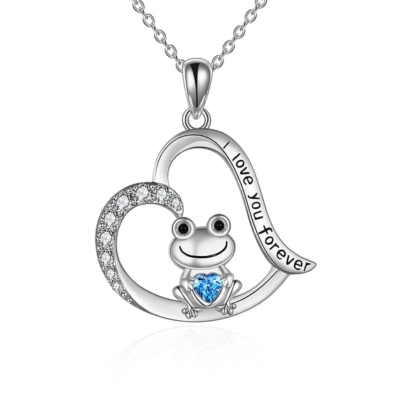 Frog Necklace for Women Sterling Silver Cute Frog Hold Blue Heart Cubic Zirconia Pendant Necklace Jewelry for Mom