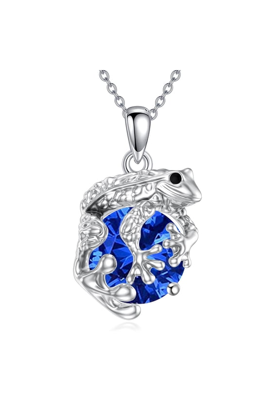 Frog Necklace with Birthstone 925 Sterling Silver Frog Pendant Necklace Created Sapphire Jewelry Present for Women (9-September)