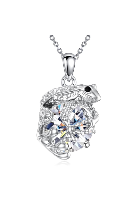 Frog Necklace with Birthstone 925 Sterling Silver Frog Pendant Necklace White Cubic Zirconia Jewelry Present for Women (4-April)