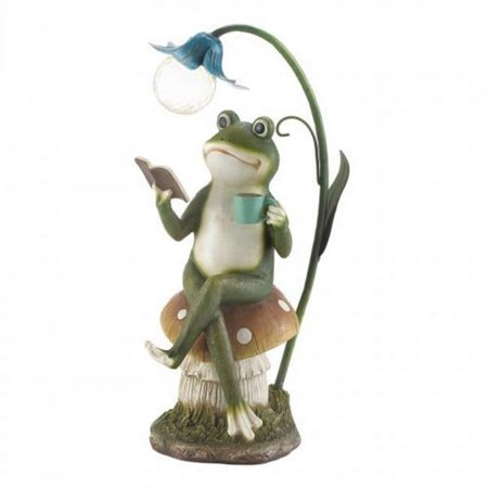 Frog On A Mushroom Solar Statue, Blue
