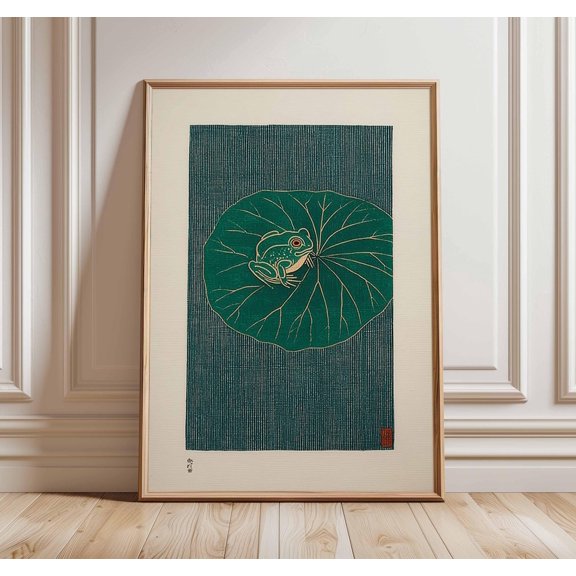 Frog On Lily Pad Japanese Minimalist Wall Art Print, Thoughtful Modern Design Theme For Home, Office And Gallery Wall Decor
