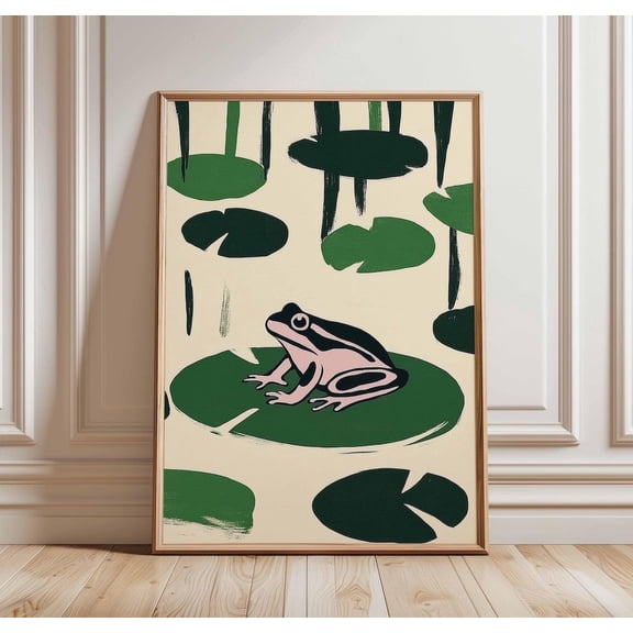Frog On Lily Pad Retro Modern Minimalist Nature Botanical Animal Art Unframed Paper Print