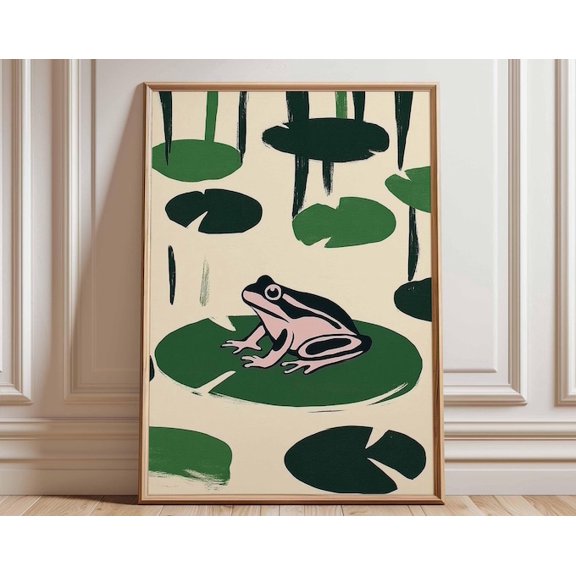 Frog On Lily Pad Wall Art Print, Unframed Paper Poster 24x36in
