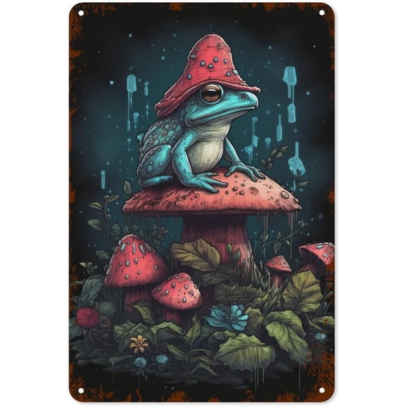 Frog On Red Mushroom Metal Tin Sign Rustic Kitchen Wall Decor Retro Farmhouse Art 8x12 Inch