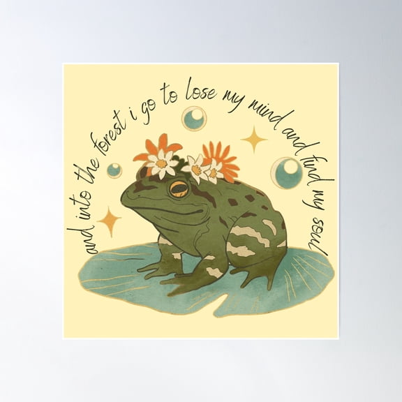 Frog On The Lake - Retro Vintage Book Illustration Poster Wall Art, Modern Wall Decor, 16x16 UNFRAMED