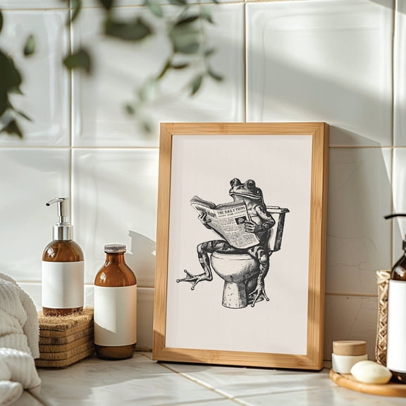Frog On Toilet, Retro Frog Poster, Bathroom Wall Decor, Frog Art Print, Frog , Poster Print Only