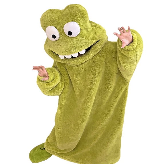 Frog Onesie Adult Pajamas,Halloween Funny Hooded Wearable Blanket Robe,Fall Oversized Cozy Long Loungewear,Soft Cozy Sleepwear for Couples,Halloween Cosplay Party Costume