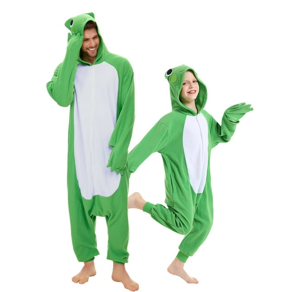 Frog Onesie Adults Unisex Animal Pajama Polyester One-Piece Sleepwear for Women and Men Large