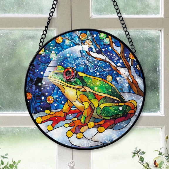 Frog Ornament Christmas 2025, Frog Stained Glass Hanging Window Artistic Glass Decoration for Cozy Interiors