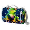thumbnail image 1 of Frog Outdoor Canvas Picnic Blanket Waterproof and Foldable Mat with Carry Strap - Large Size for Family and Friends - Durable and Easy to Clean - Blue and White Stripes Design, 1 of 6