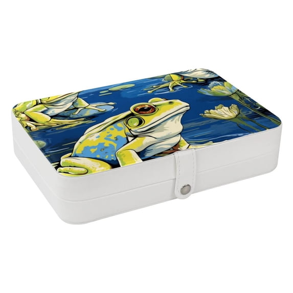 Frog PU Leather Jewelry Box Display Case with Removable Compartment and Bracelet Holder - Portable Storage Container