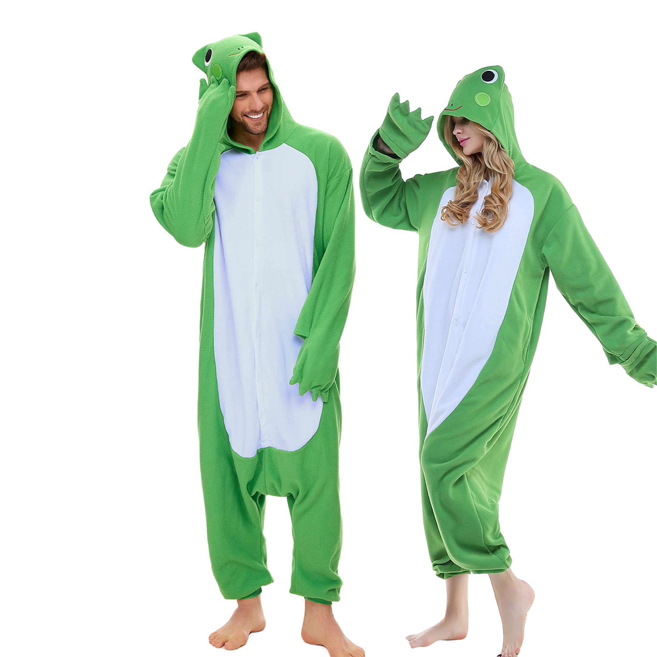 Frog Pajamas Unisex Adult CANASOUR Green Animal One-Piece Onesie Polyester Sleepwear for Women and Men Large