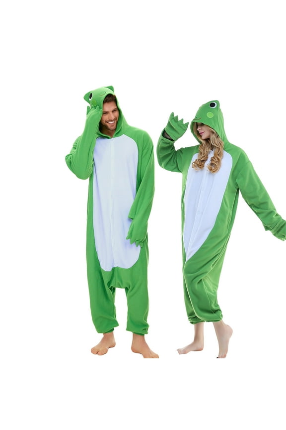Frog Pajamas Unisex Adult CANASOUR Green Animal One-Piece Onesie Polyester Sleepwear for Women and Men Medium