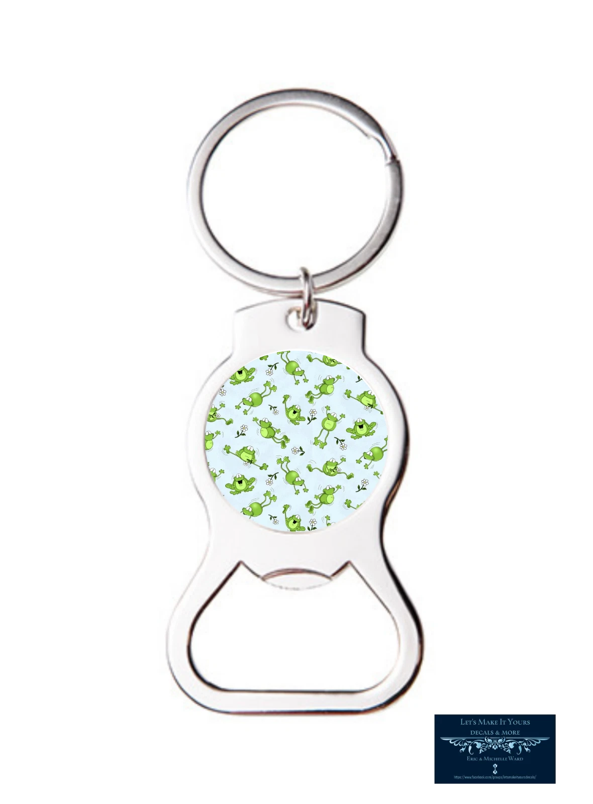 Frog Pattern Design Custom Round Metal Bottle Opener Keychain Key Ring Gift New