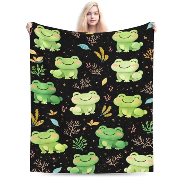 Frog Pattern Throw Blanket, Soft Cozy Decorative Blanket for Sofa Couch Bed, Whimsical Home Decor 50x40