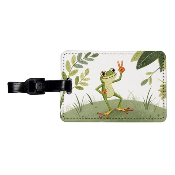 Frog Peace Sign Drawing Funny Faux Leather Travel Luggage Tag