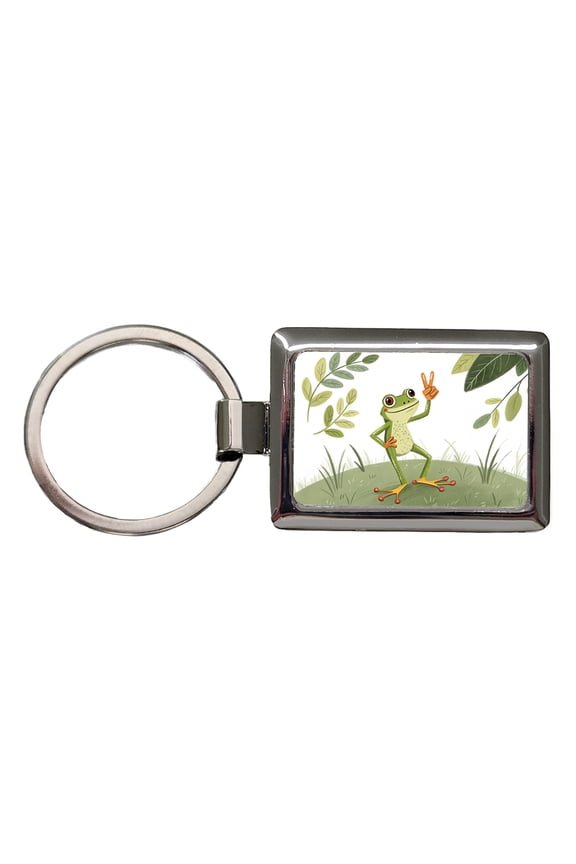 Frog Peace Sign Drawing Funny Metal Rectangle Keychain