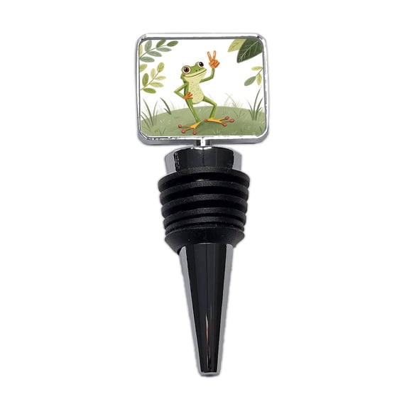 Frog Peace Sign Drawing Funny Wine Bottle Stopper Cap Plug