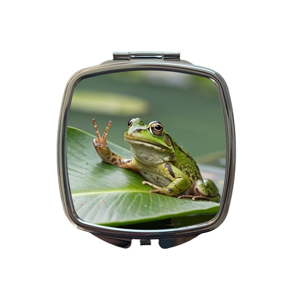 Frog Peace Sign Funny Travel Makeup Handbag Purse Small Pocket Compact Mirror