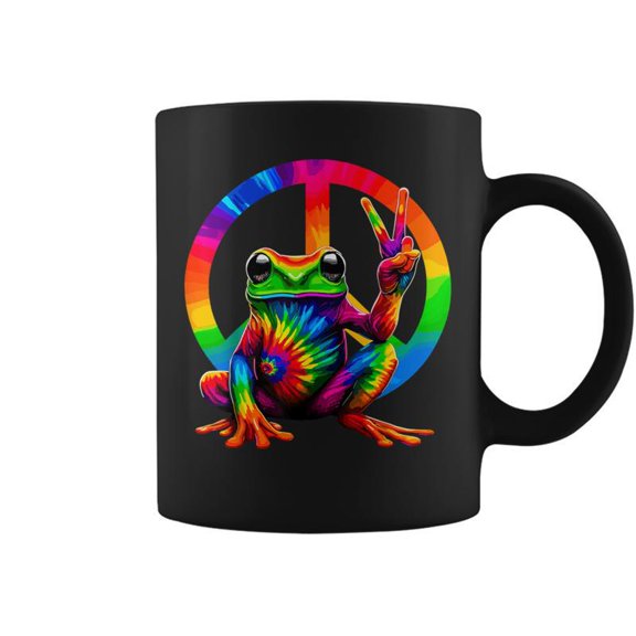 Frog Peace Sign Tie Dye Frog Hippie Coffee Mugs