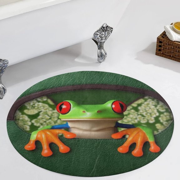 Frog Peeking Through Floral Hole Round Area Rugs for Bedroom Living Room, 3FT Soft Comfy Indoor Circle Carpets, Carpet Home Decor Floor Mat
