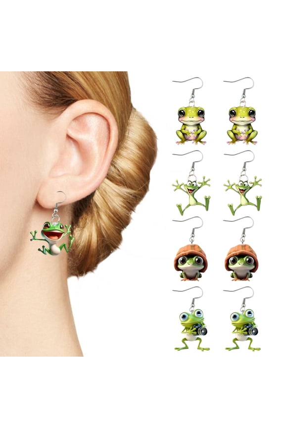Frog Pendant Dangle Earrings 2D Acrylic Frog Pendant Earrings Cartoon Animal Earrings Gift for Friends or Frog Lovers