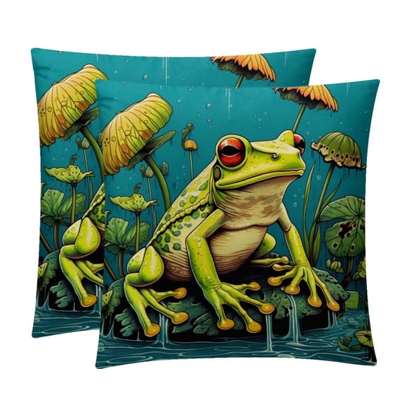 Frog Pillow Covers Inserts, Decorative Pillows, Throw Pillows with Unique Patterns for Home Décor - Set of 2 in 16x16, 18x18, or 20x20 inches