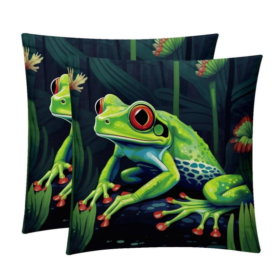 Frog Pillow Covers Set of 2 with Unique Patterns for Bed, Chair, and Throw Pillows - Available in 16x16, 18x18, and 20x20 Inchesfor Various Occasions
