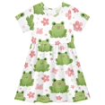 thumbnail image 1 of Frog Pink Flower Pattern Girls Short Sleeve Dress A Line Sun Protection Breathable Comfort Sundress 7-8T, 1 of 8