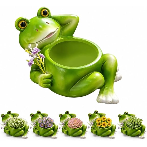 Frog Planter, Cute Frog Flower Pot for Succulents, Creative Resin Animal Planter, Hand Painted Frog Shaped Cactus Bonsai Container for Indoor Outdoor, Funny Desk Decor Gift