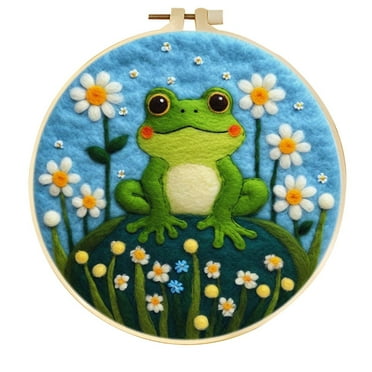 Frog Plants Needle Felting Set, Beginner Felt Painting Set, With Wool Felt Painting Set, Decorative Frame, Suitable for Home Decoration