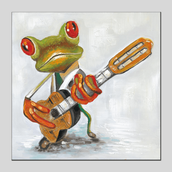 Frog Playing Guita Oil Paintings Large Wall Art Funny Animal Framed Wall Decor for Livingroom or Bedroom(Framed Ready to Hang)