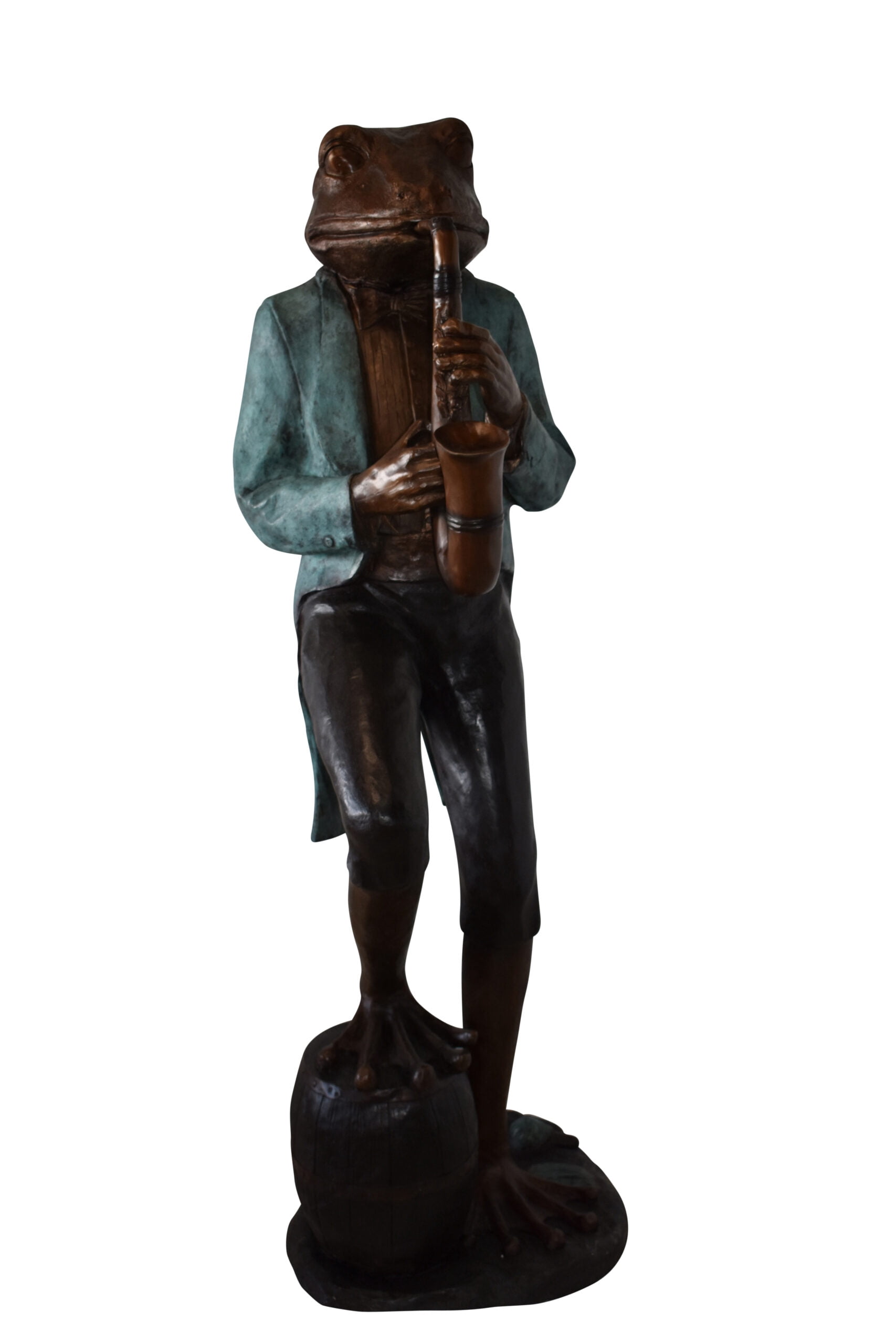 Nifao Frog Playing Saxophone Gracefully Bronze Statue – Garden Outdoor Decor Sculpture, 22"L x 20"W x 65"H