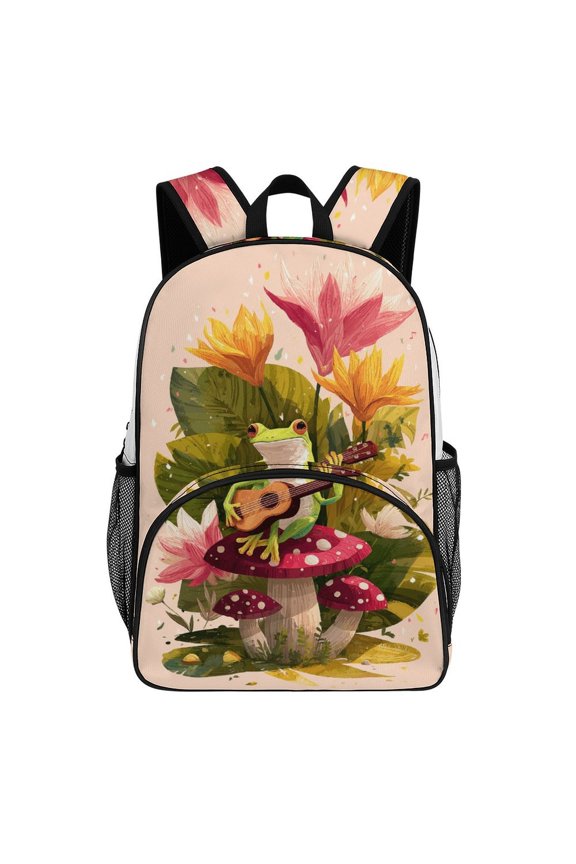 Frog Plays Ukulele Flower Garden Backpacks for Backpack for Bookbag