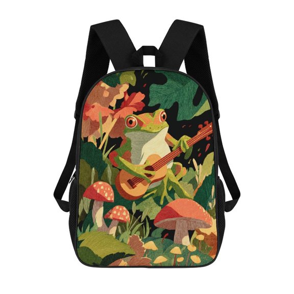 Frog Plays Ukulele Forest Scene Backpack Backpack Student Backpack Cartoon Canvas Backpack