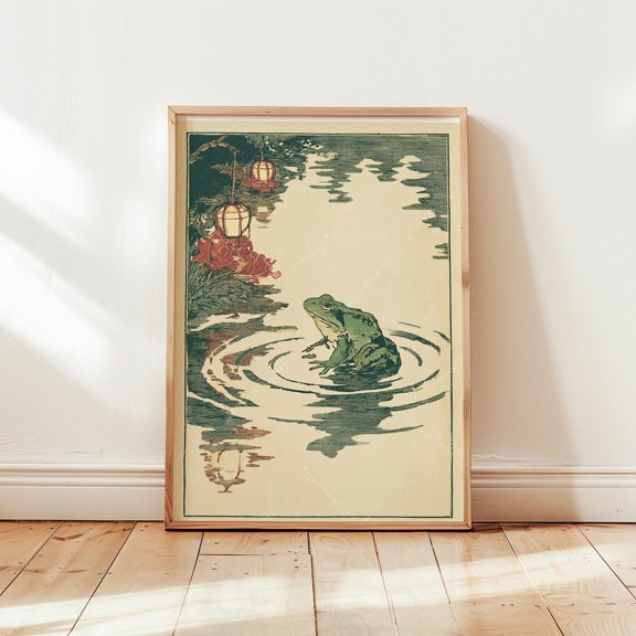 Frog Pond Japanese Lantern Wall Art Decor Unframed Paper Print