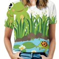 thumbnail image 1 of Frog Pond Life Womens Tops Women's Fashion Casual Short Sleeve Flower Print Round Neck Pullover Top Blouse, 1 of 6
